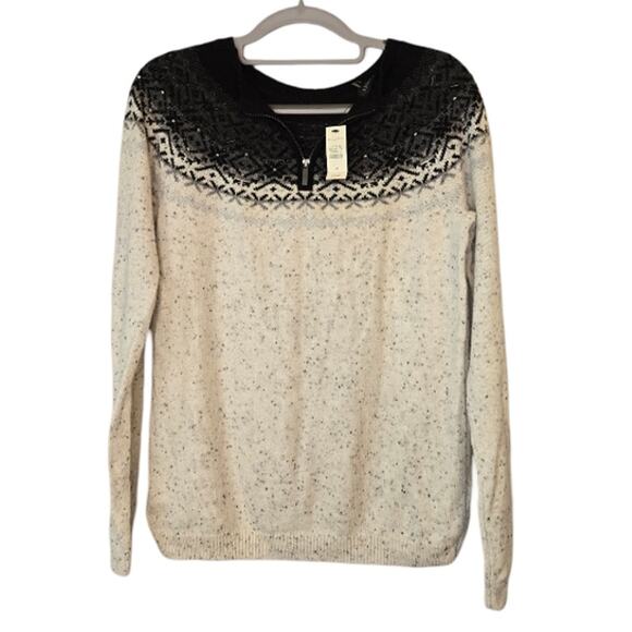 NWT TALBOTS Wool Blend Embellished Nordic Fair Isle Pullover Sweater Medium - Picture 2 of 10